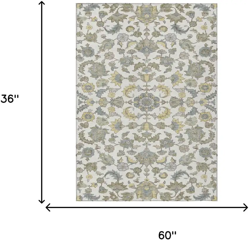 Ivory And Wheat Floral Medallion Washable Indoor Outdoor Area Rug Photo 6