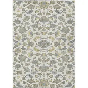Photo of Ivory And Wheat Floral Medallion Washable Indoor Outdoor Area Rug