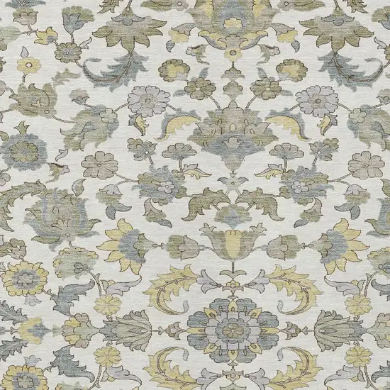 Ivory And Wheat Floral Medallion Washable Indoor Outdoor Area Rug Photo 2