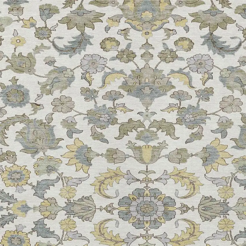 Ivory And Wheat Floral Medallion Washable Indoor Outdoor Area Rug Photo 2