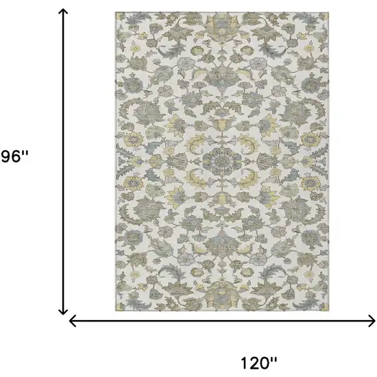 Ivory And Wheat Floral Medallion Washable Indoor Outdoor Area Rug Photo 6
