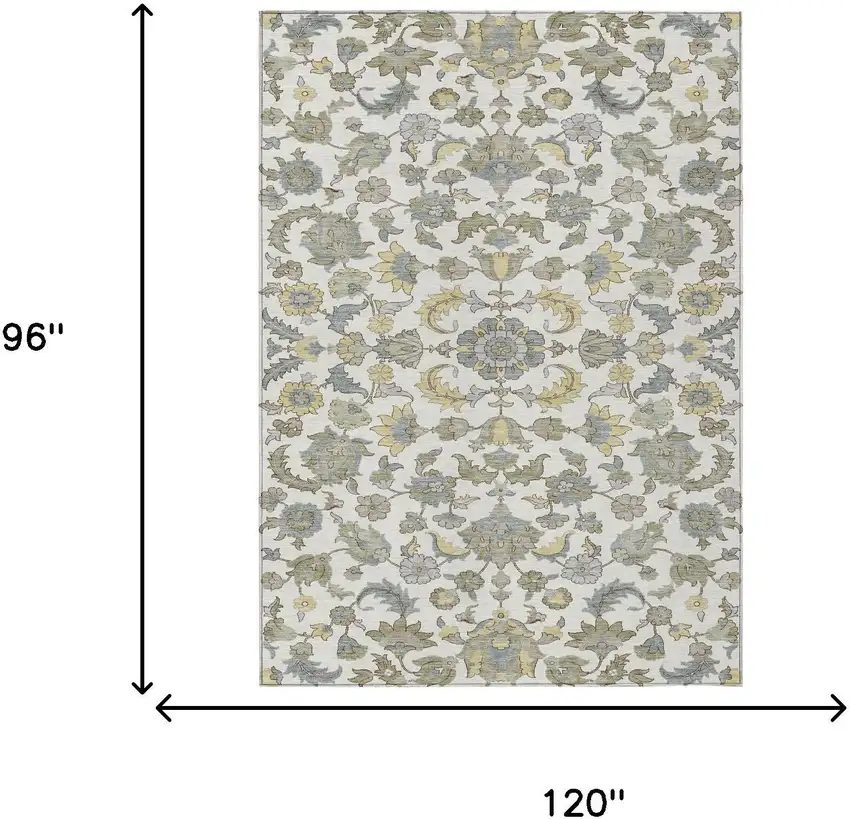 Ivory And Wheat Floral Medallion Washable Indoor Outdoor Area Rug Photo 6
