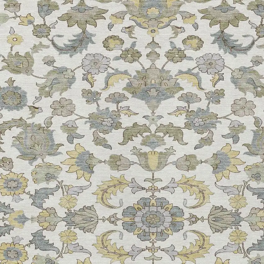 Ivory And Wheat Floral Medallion Washable Indoor Outdoor Area Rug Photo 2