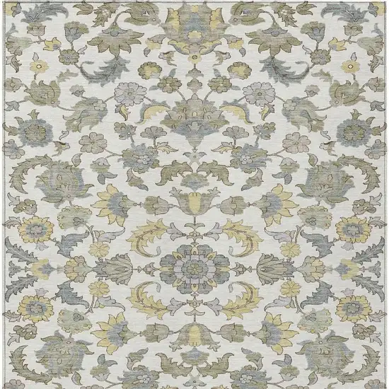 Ivory And Wheat Floral Medallion Washable Indoor Outdoor Area Rug Photo 3