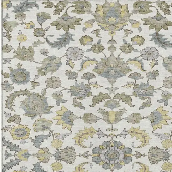 Ivory And Wheat Floral Medallion Washable Indoor Outdoor Area Rug Photo 2