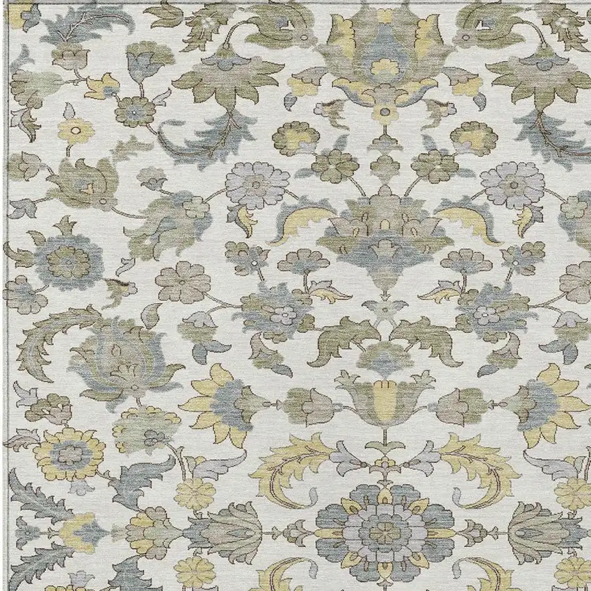 Ivory And Wheat Floral Medallion Washable Indoor Outdoor Area Rug Photo 2
