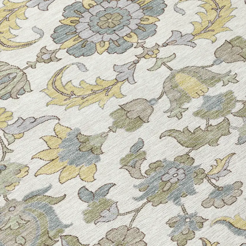 Ivory And Wheat Floral Medallion Washable Indoor Outdoor Area Rug Photo 9