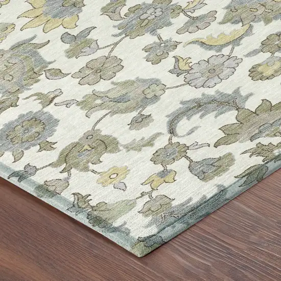 Ivory And Wheat Floral Medallion Washable Indoor Outdoor Area Rug Photo 8