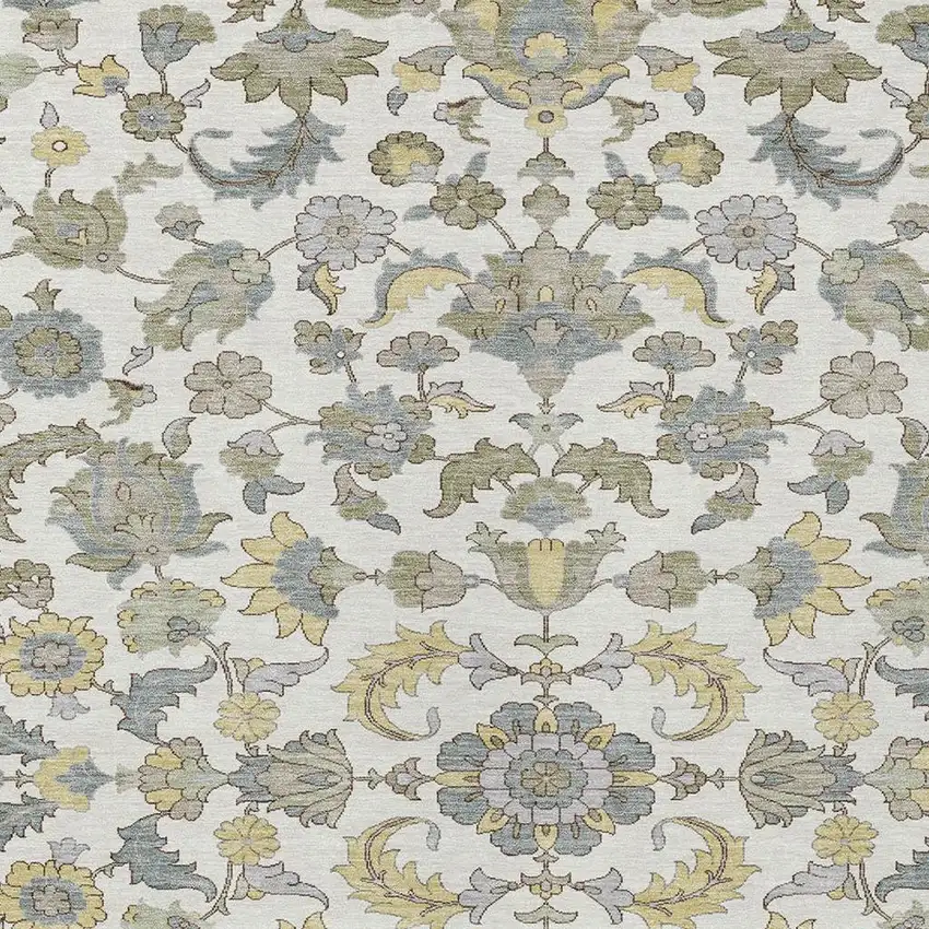 Ivory And Wheat Floral Medallion Washable Indoor Outdoor Area Rug Photo 2