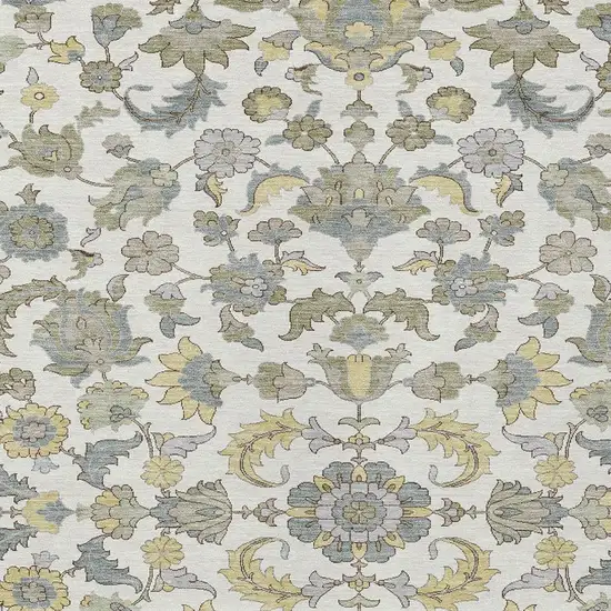 Ivory And Wheat Floral Medallion Washable Indoor Outdoor Area Rug Photo 2