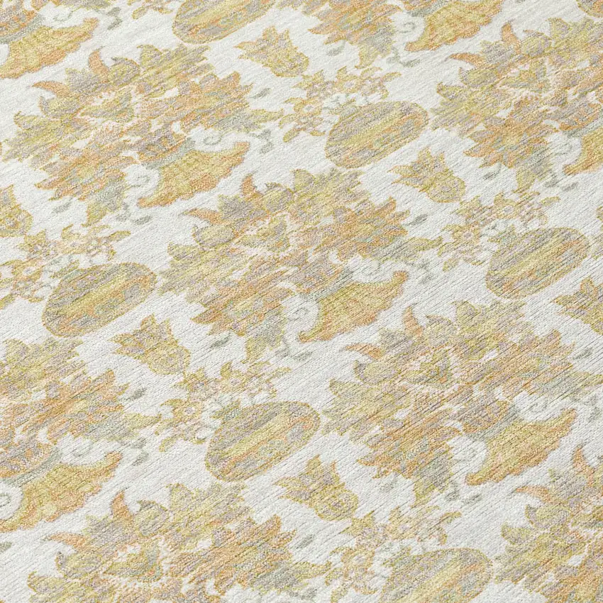 Ivory And Wheat Floral Washable Indoor Outdoor Area Rug Photo 7