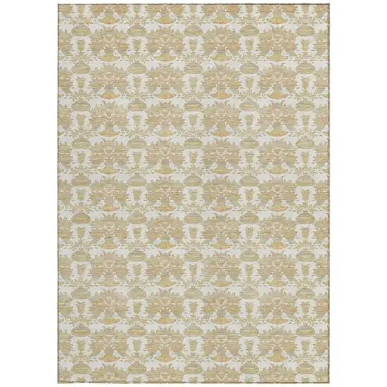 Ivory And Wheat Floral Washable Indoor Outdoor Area Rug Photo 3