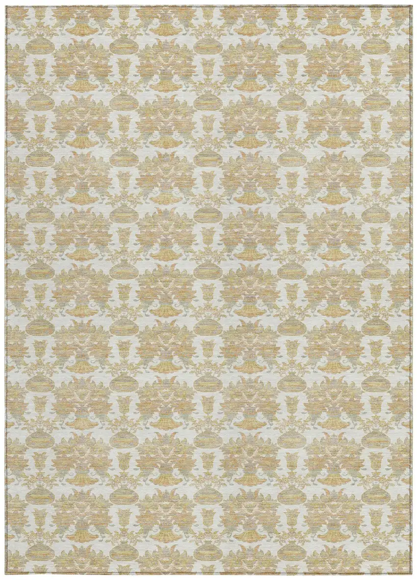 Ivory And Wheat Floral Washable Indoor Outdoor Area Rug Photo 3