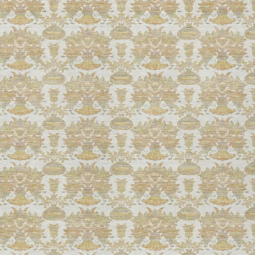 Ivory And Wheat Floral Washable Indoor Outdoor Area Rug Photo 5