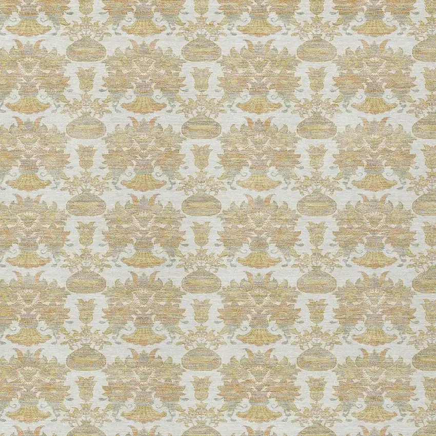Ivory And Wheat Floral Washable Indoor Outdoor Area Rug Photo 4