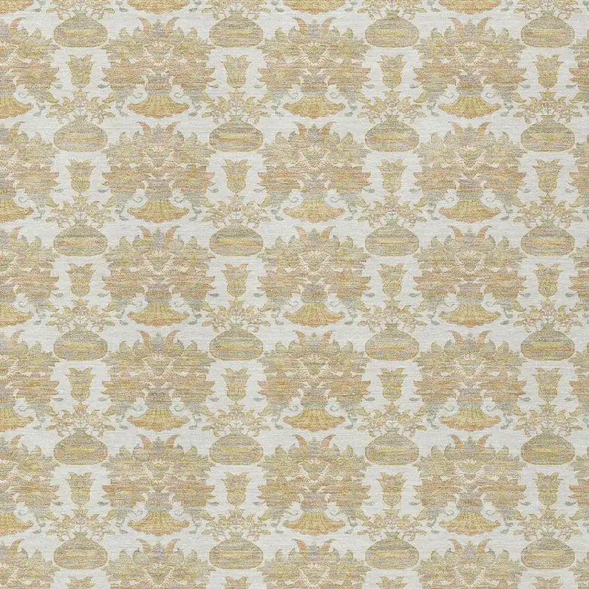 Ivory And Wheat Floral Washable Indoor Outdoor Area Rug Photo 3