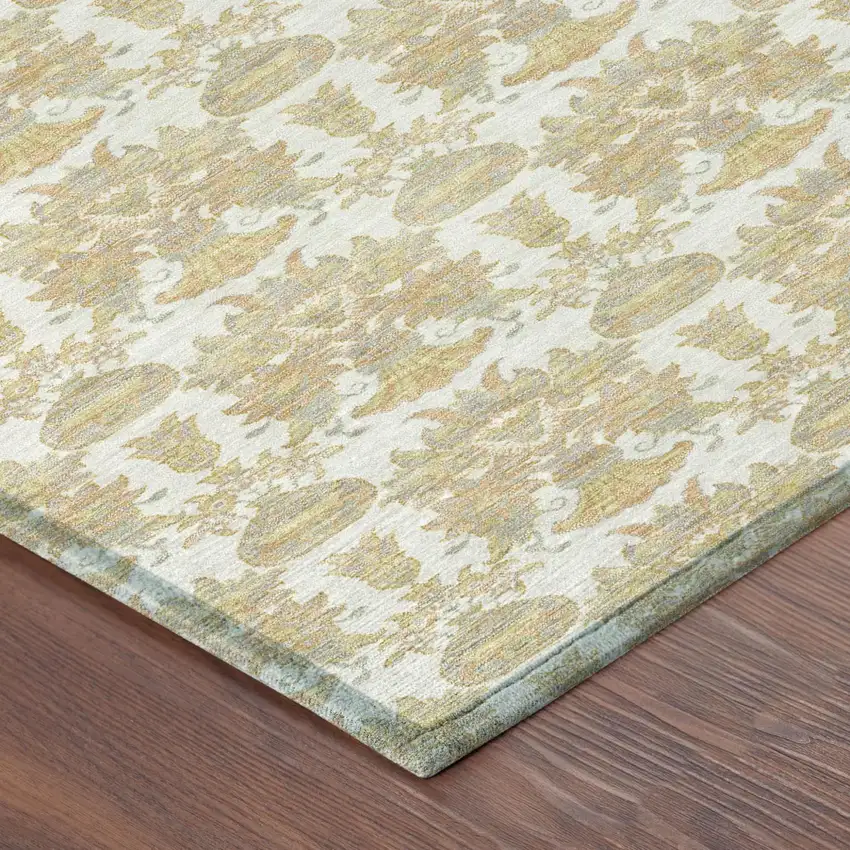 Ivory And Wheat Floral Washable Indoor Outdoor Area Rug Photo 7