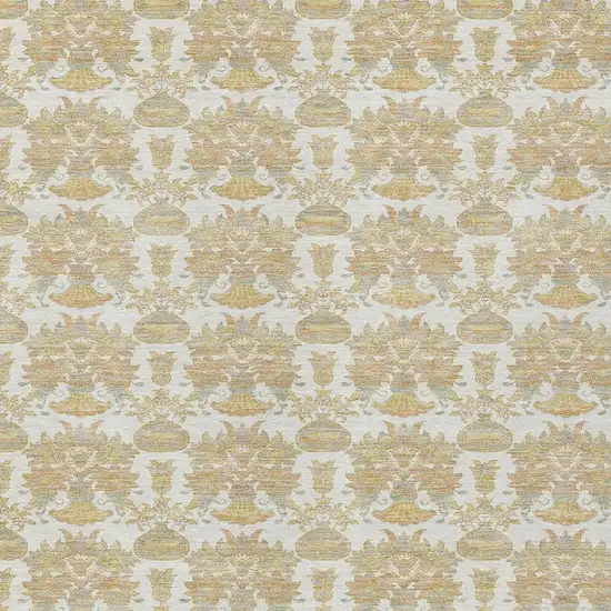 Ivory And Wheat Floral Washable Indoor Outdoor Area Rug Photo 5