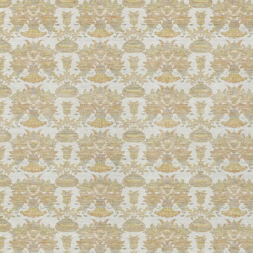 Ivory And Wheat Floral Washable Indoor Outdoor Area Rug Photo 5