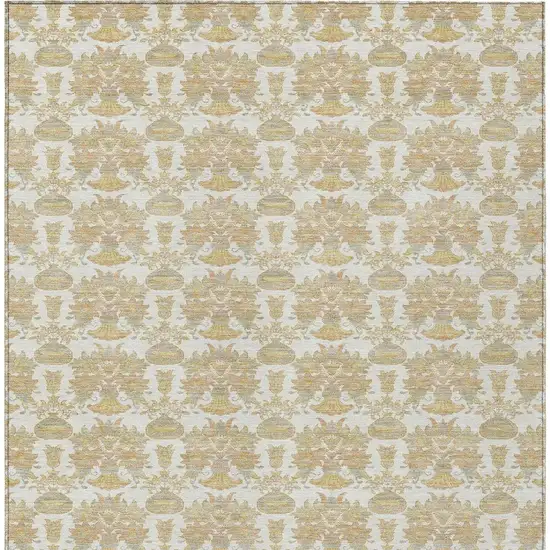 Ivory And Wheat Floral Washable Indoor Outdoor Area Rug Photo 4