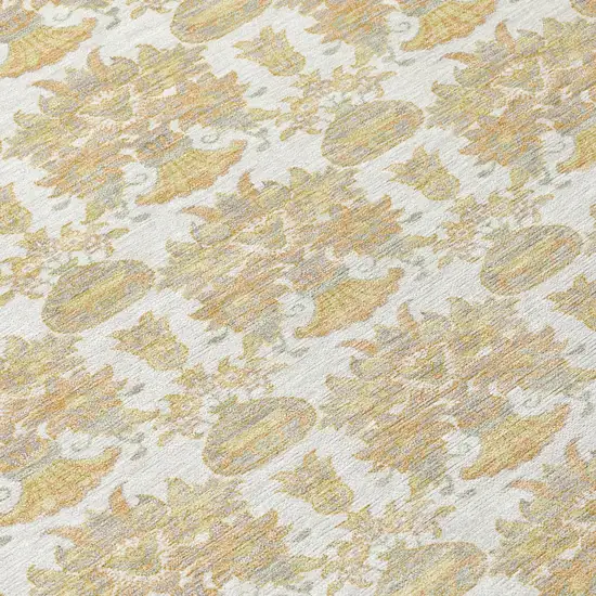 Ivory And Wheat Floral Washable Indoor Outdoor Area Rug Photo 8