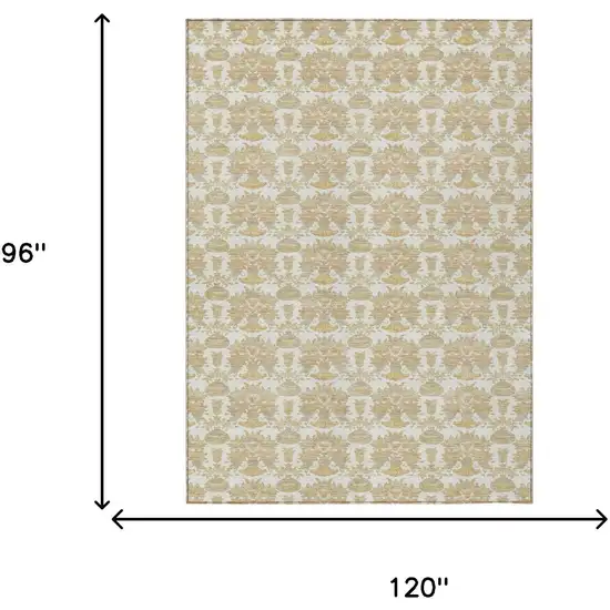 Ivory And Wheat Floral Washable Indoor Outdoor Area Rug Photo 9