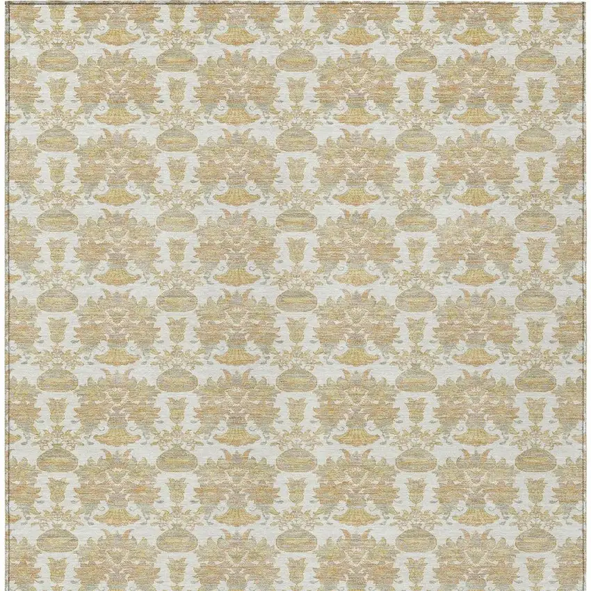 Ivory And Wheat Floral Washable Indoor Outdoor Area Rug Photo 6