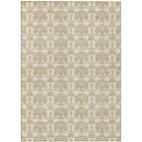 Ivory And Wheat Floral Washable Indoor Outdoor Area Rug Photo 2