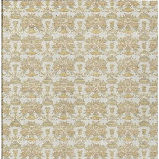 Ivory And Wheat Floral Washable Indoor Outdoor Area Rug Photo 6