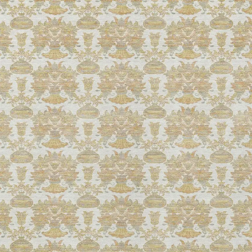 Ivory And Wheat Floral Washable Indoor Outdoor Area Rug Photo 3