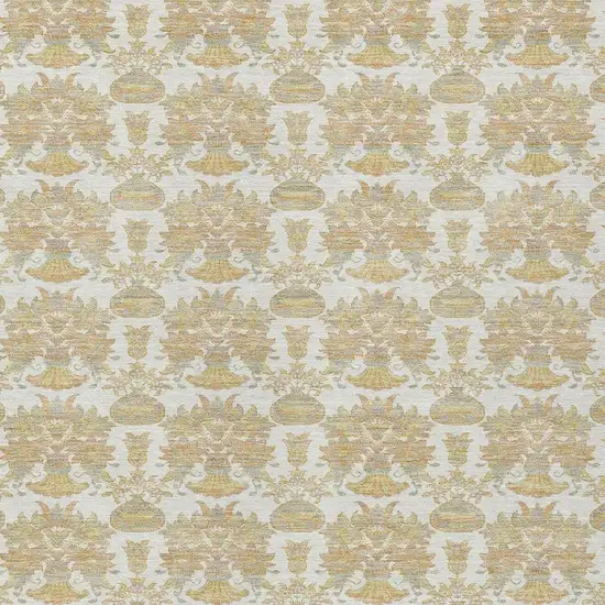 Ivory And Wheat Floral Washable Indoor Outdoor Area Rug Photo 5