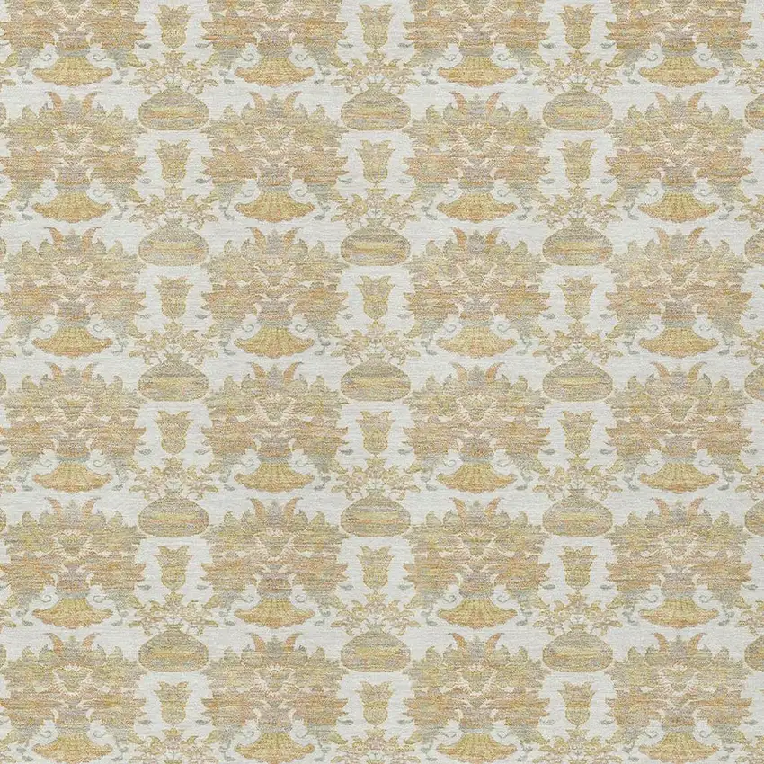 Ivory And Wheat Floral Washable Indoor Outdoor Area Rug Photo 5
