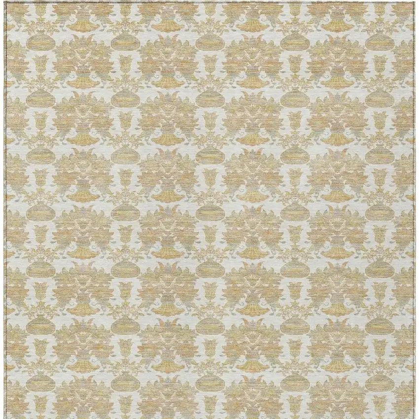 Ivory And Wheat Floral Washable Indoor Outdoor Area Rug Photo 4