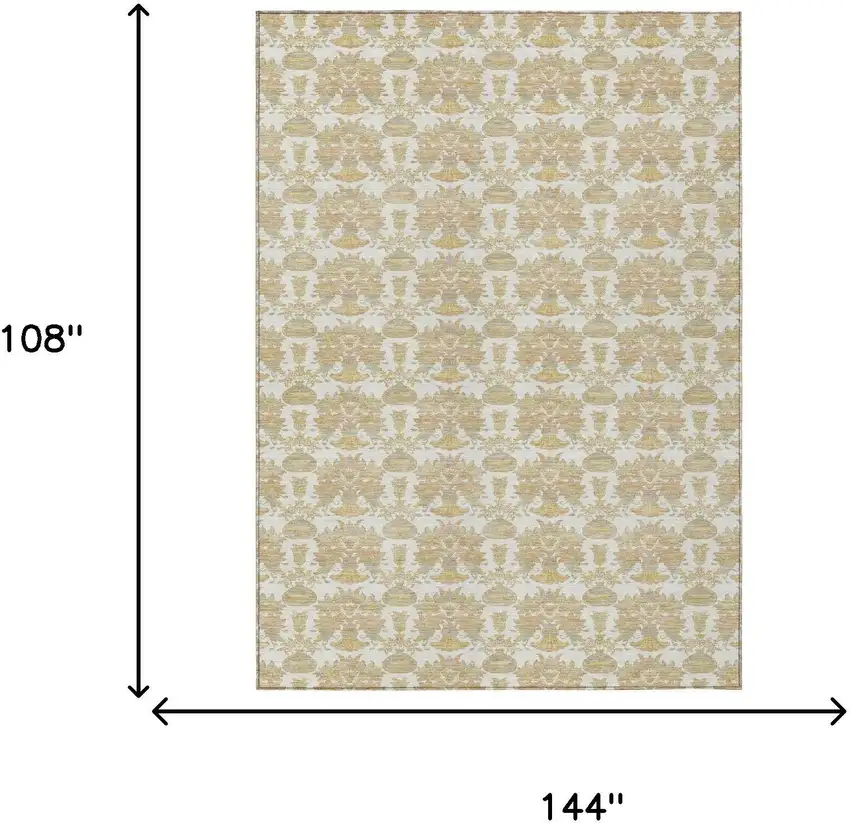 Ivory And Wheat Floral Washable Indoor Outdoor Area Rug Photo 9