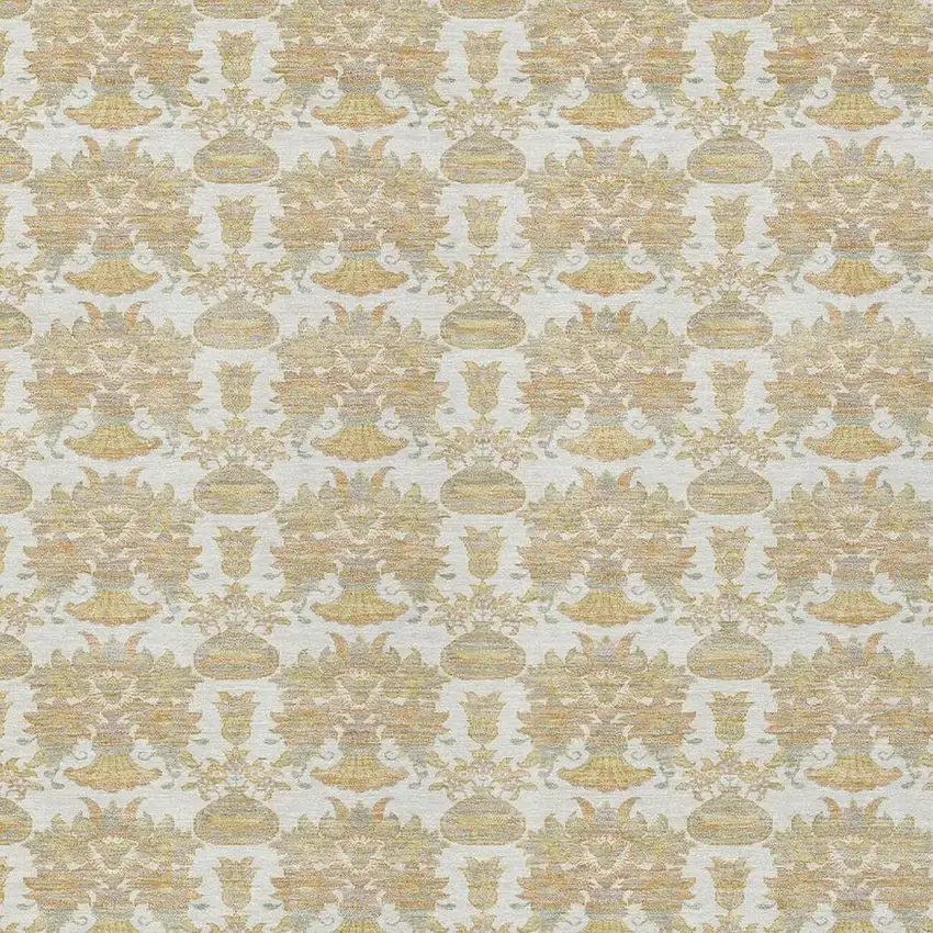 Ivory And Wheat Floral Washable Indoor Outdoor Area Rug Photo 5