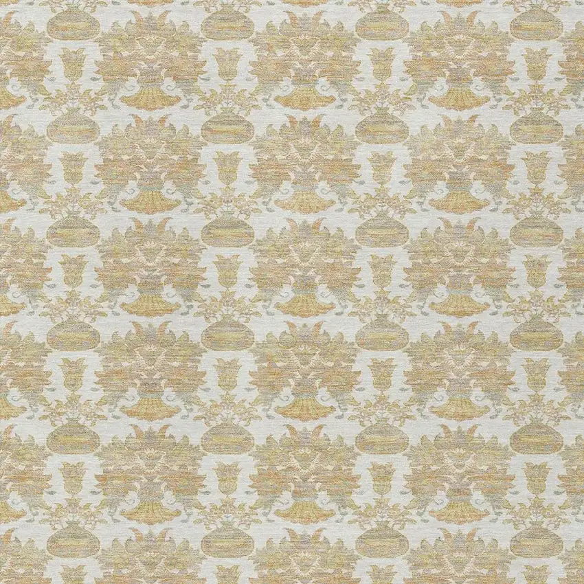 Ivory And Wheat Floral Washable Indoor Outdoor Area Rug Photo 3