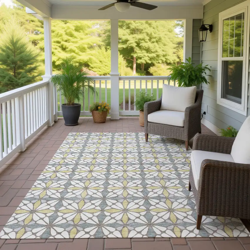 Ivory And Wheat Geometric Washable Indoor Outdoor Area Rug Photo 4