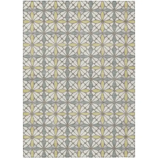 Ivory And Wheat Geometric Washable Indoor Outdoor Area Rug Photo 1