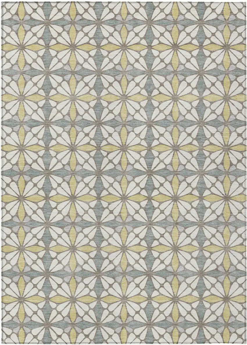 Ivory And Wheat Geometric Washable Indoor Outdoor Area Rug Photo 1