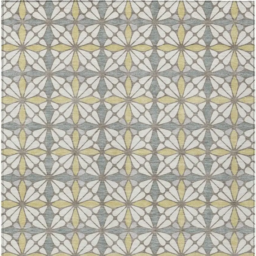 Ivory And Wheat Geometric Washable Indoor Outdoor Area Rug Photo 3