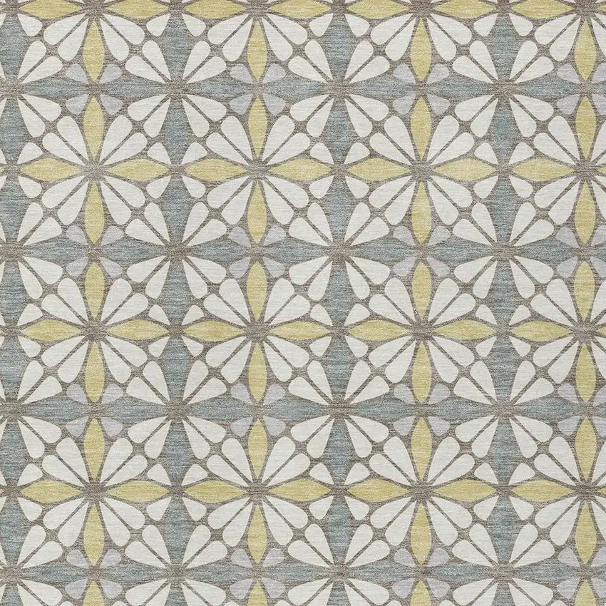 Ivory And Wheat Geometric Washable Indoor Outdoor Area Rug Photo 2