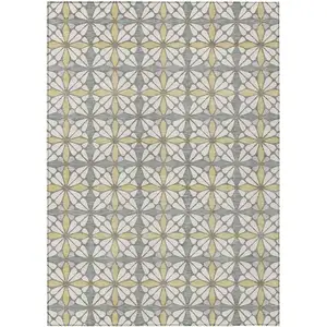 Photo of Ivory And Wheat Geometric Washable Indoor Outdoor Area Rug