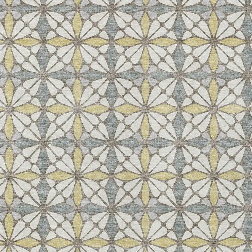 Ivory And Wheat Geometric Washable Indoor Outdoor Area Rug Photo 2