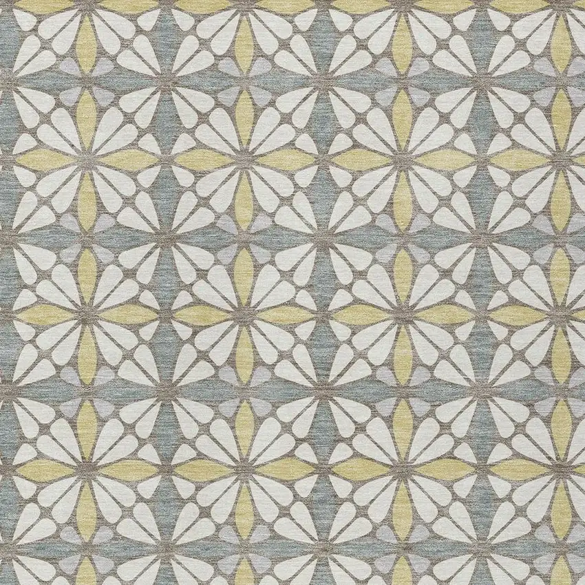 Ivory And Wheat Geometric Washable Indoor Outdoor Area Rug Photo 2