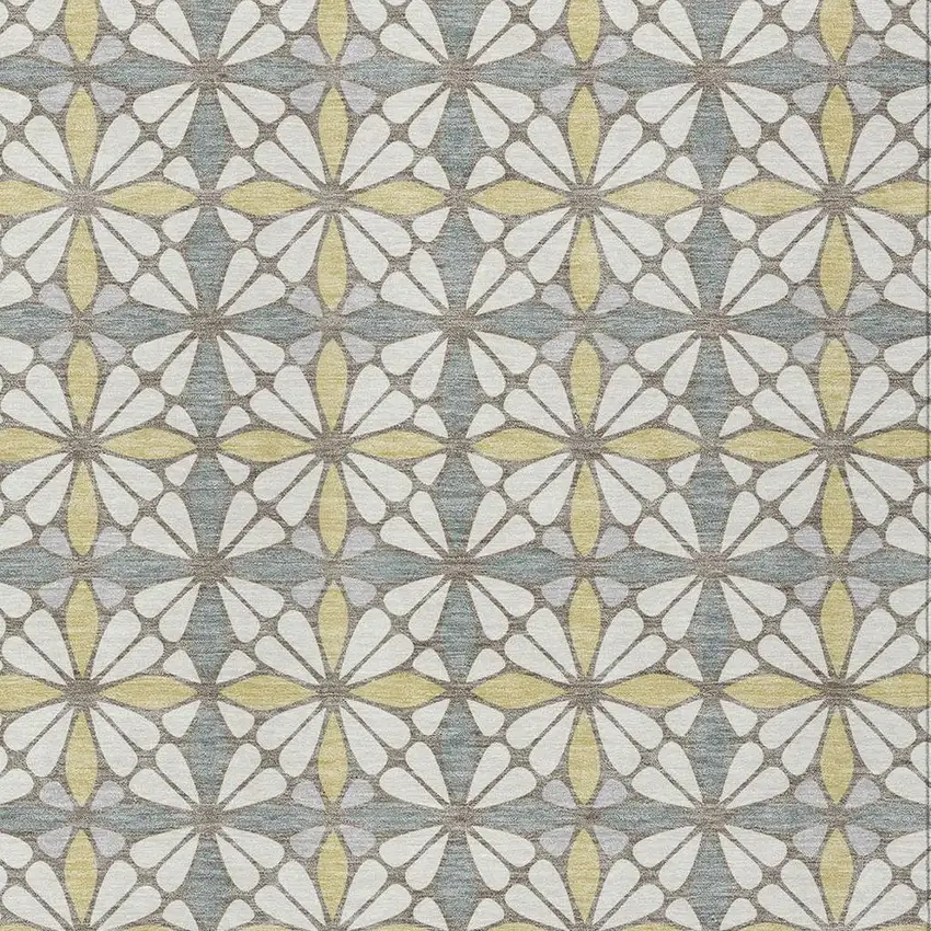 Ivory And Wheat Geometric Washable Indoor Outdoor Area Rug Photo 2
