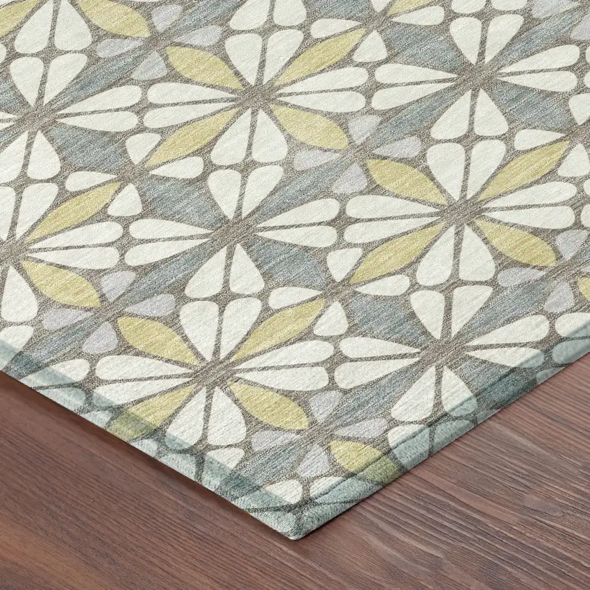 Ivory And Wheat Geometric Washable Indoor Outdoor Area Rug Photo 8