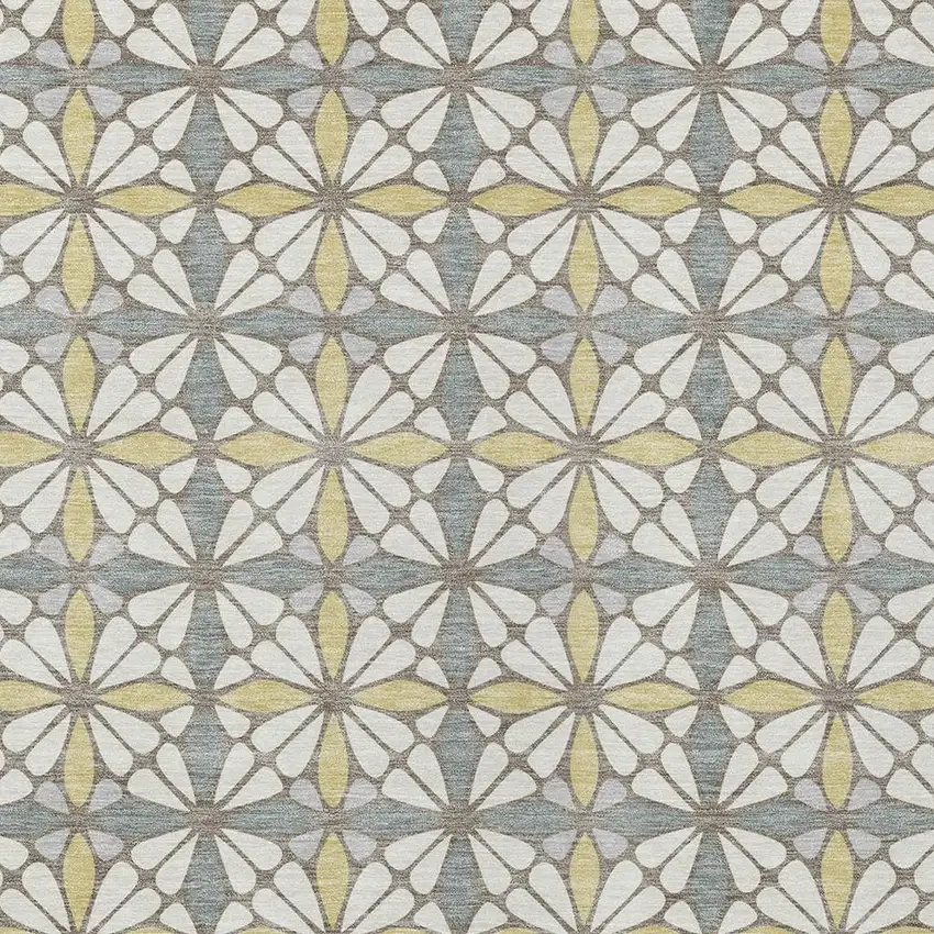Ivory And Wheat Geometric Washable Indoor Outdoor Area Rug Photo 2