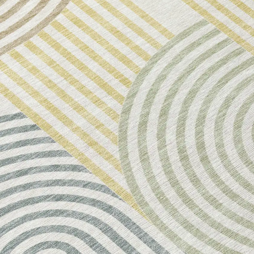 Ivory And Wheat Geometric Washable Indoor Outdoor Area Rug Photo 6