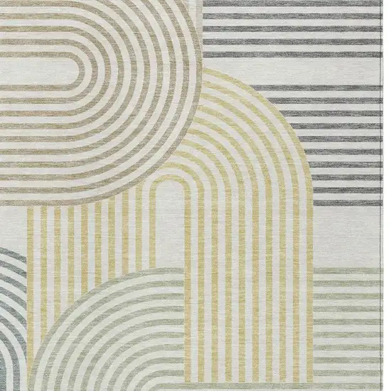 Ivory And Wheat Geometric Washable Indoor Outdoor Area Rug Photo 3