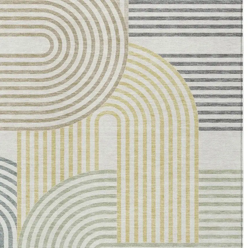 Ivory And Wheat Geometric Washable Indoor Outdoor Area Rug Photo 3